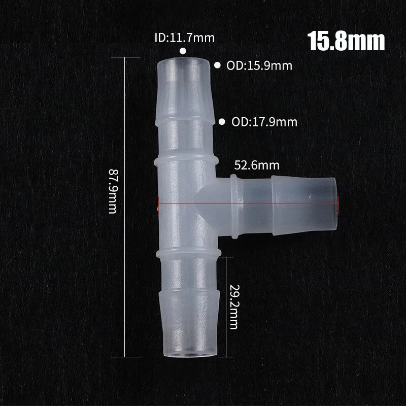 Plastic Connector Barbed Pipe Hose T Piece Joiner Tubing Air Fuel Water 3 Way