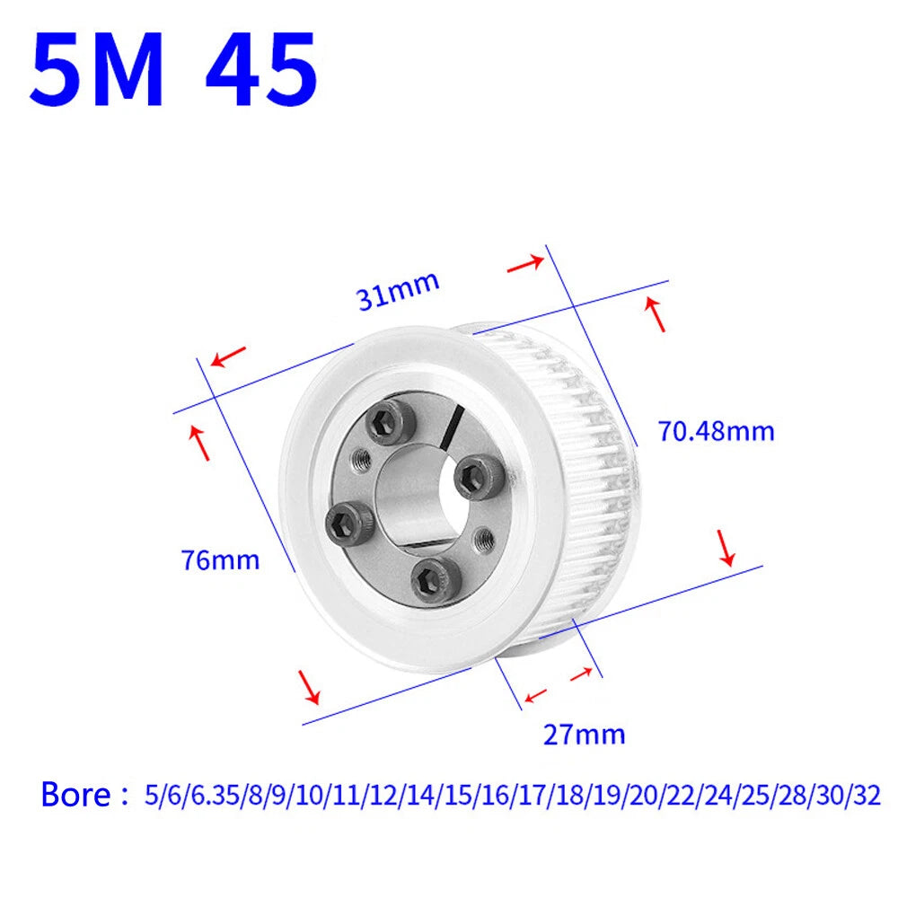 HTD-5M 18T-45T Timing Belt Pulley With Expansion/Tension Sleeve Teeth Width 27mm
