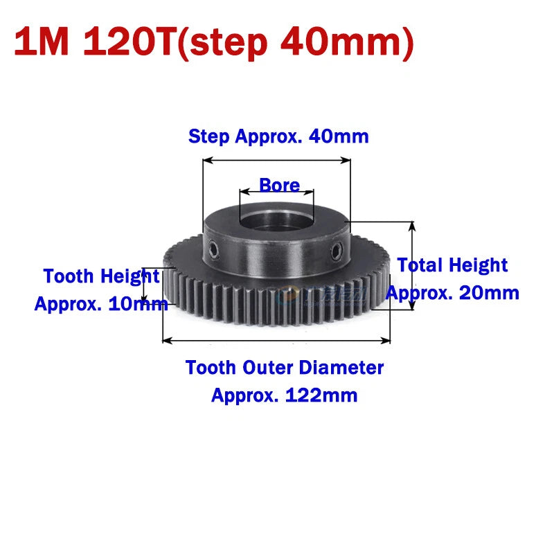 1 Module Spur Gears 45-150 Teeth 45# Steel Motor Transmission Gears Bore 6-30mm