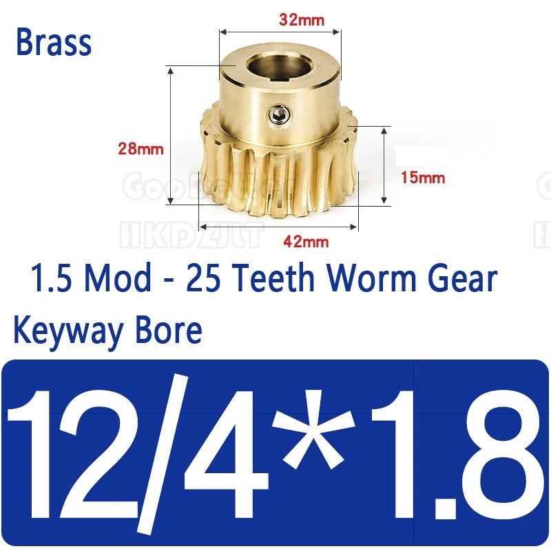 Mod 1.5 Worm Gear Wheel Brass 25 Tooth Worm Shaft 45# Steel Precision Ø 8-17 mm