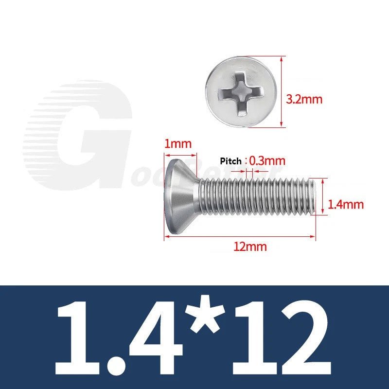 M1–M3.5 Phillips Countersunk Machine Screws – 304 Stainless Steel, Fully Threaded (3–120mm Overall Length) - HomeDIYer