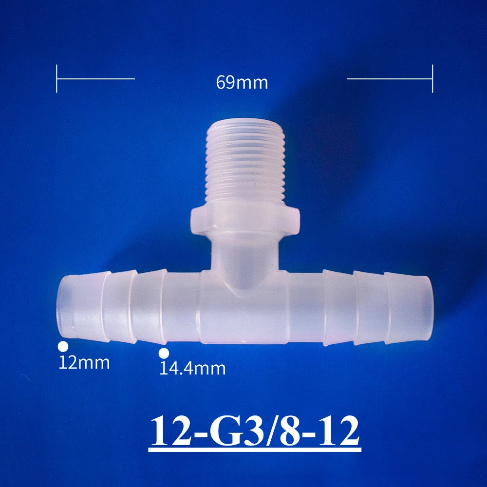 Plastic Barbed T-Piece Hose Connector with Male Thread — 4mm to 20mm Tube
