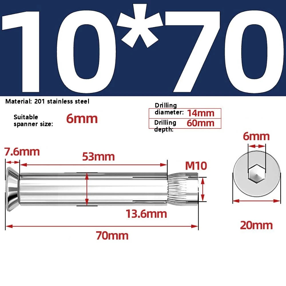 M6–M12 Countersunk Expansion Bolts | 201 Stainless Steel Hex Socket Sleeve Anchors