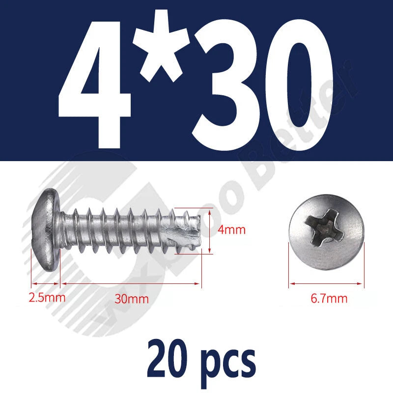 Pan Head Sheet Metal Screws Metric M1~M6 A2 Stainless Steel Sheet Metal Screws