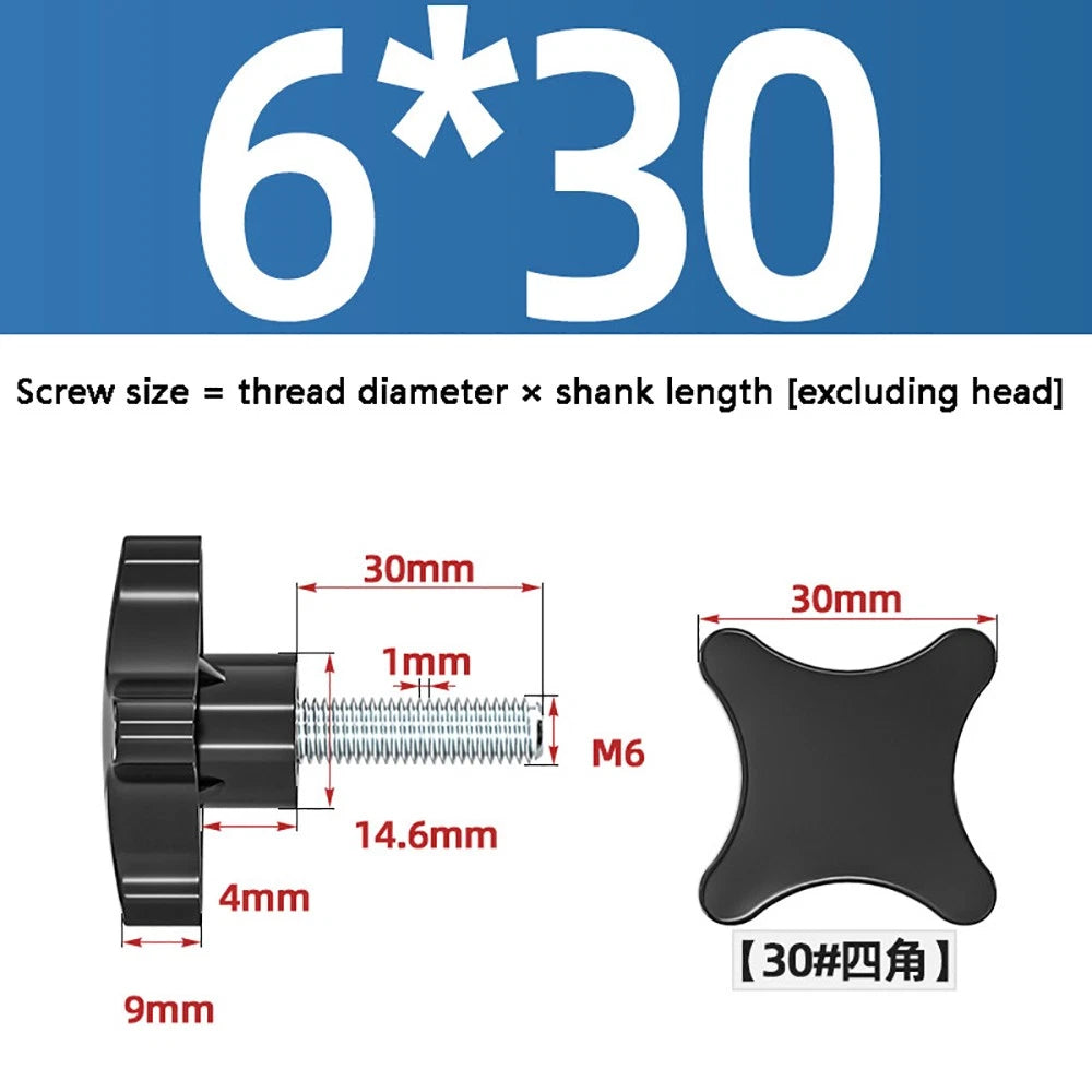 M5-M10 Thumb Screws Black Plastic Four Star Head Hand Grip Knob Bolts Galvanized
