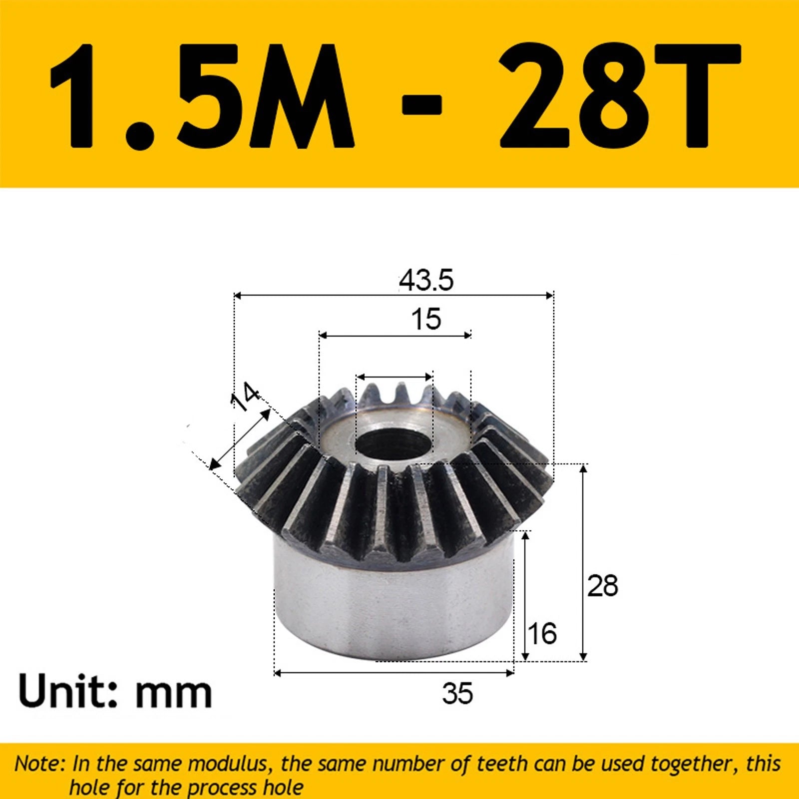 1.5 Module Steel Umbrella Tooth Bevel Gear Helical Motor Gear 15-40 Tooth