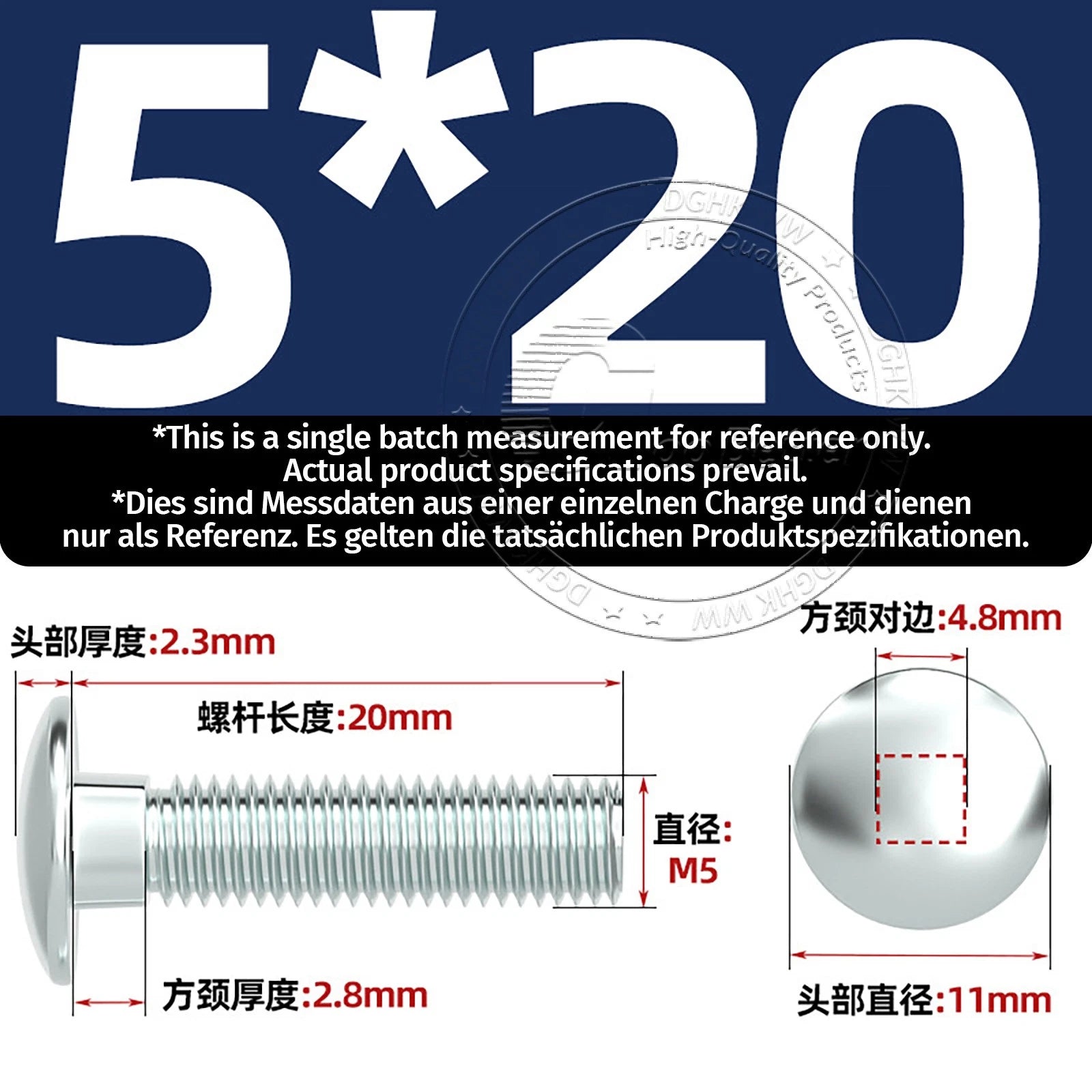 M4–M12 Zinc-Plated Cup Square Carriage Bolts with Flange Nuts | 8–150mm