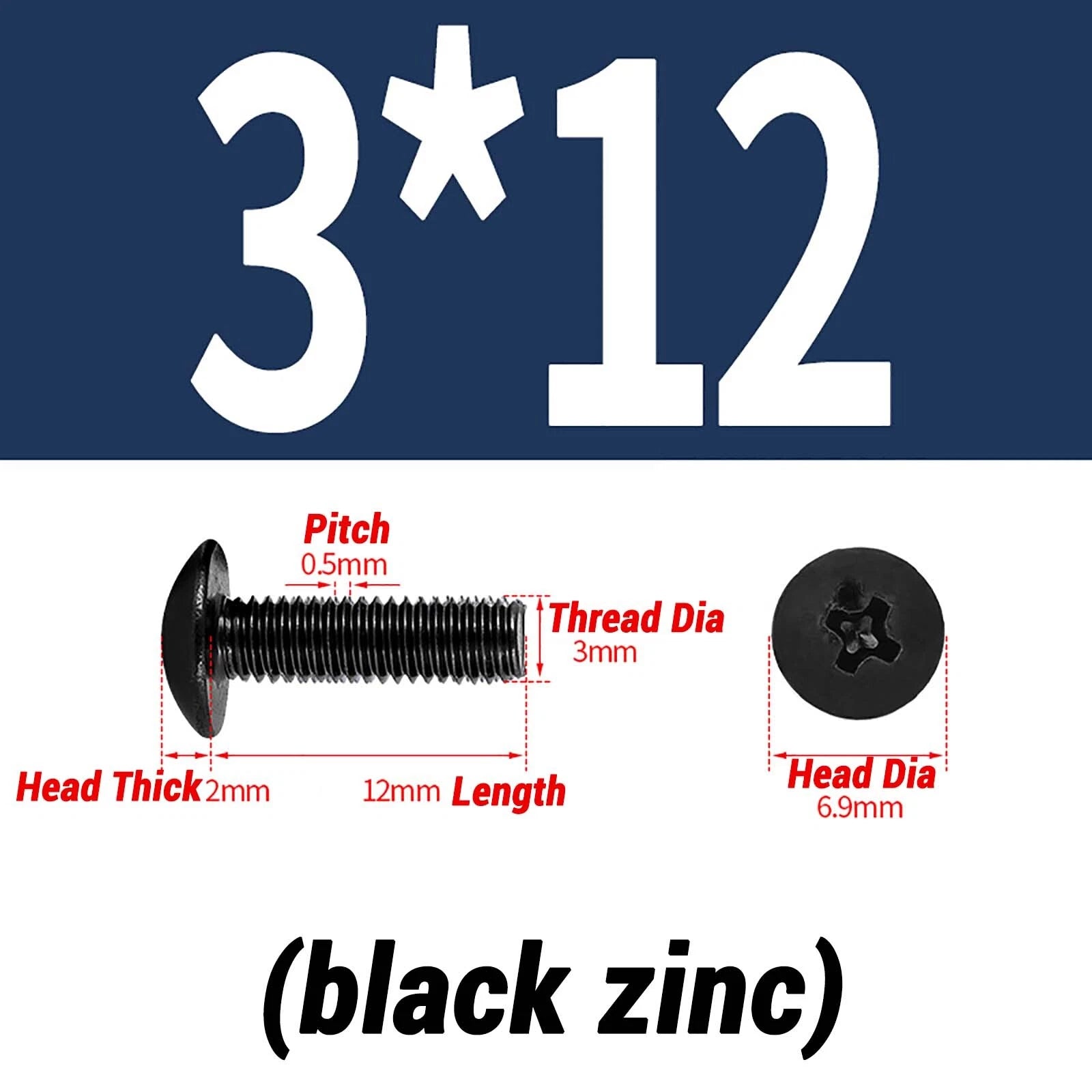 M2–M6 Pan Head Self‑Tapping Sheet Metal Screws – Black Oxide Carbon Steel