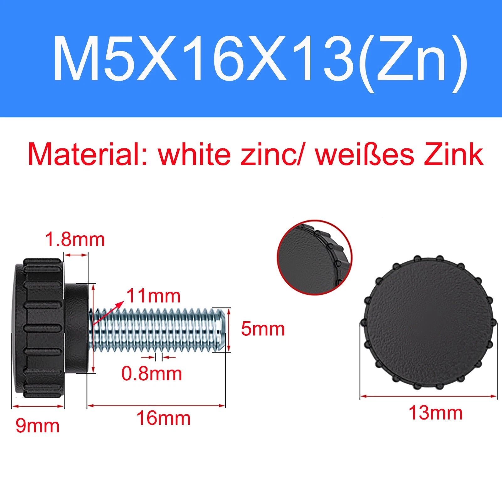 Zinc Thumb Screws with Plastic Handle — Adjustable Swivel Screws M3 to M10