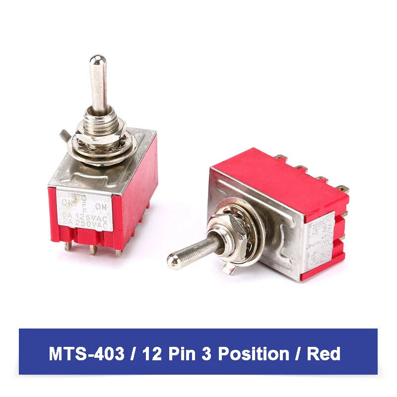 MTS Series Toggle Switch SPDT — 3/6/9/12 Pin, 2/3 Position, ON-ON & Momentary, AC 2A 250V 5A 120V