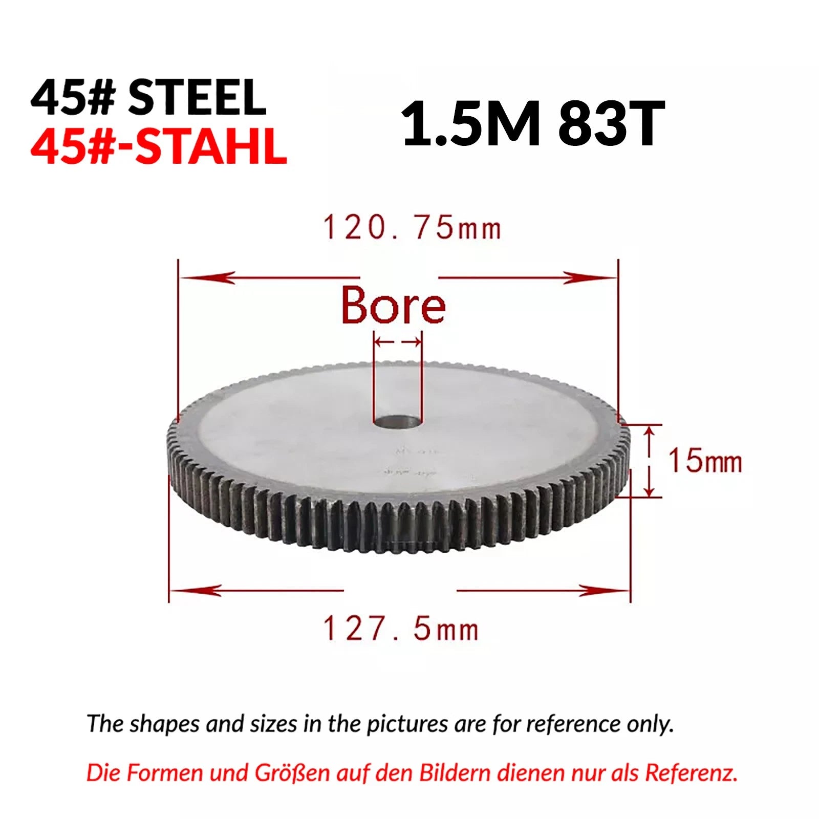 1/1.5/2 Mod 12T-150T Spur Gear 45# Steel Pinion Gear Thickn10-20mm Transmission