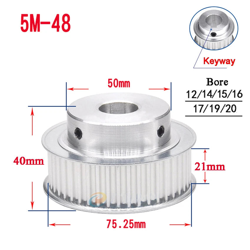 5M 15T-80T Timing Belt Pulley With Step/Keyway, Bore 8-25mm,For 20mm Width Belt