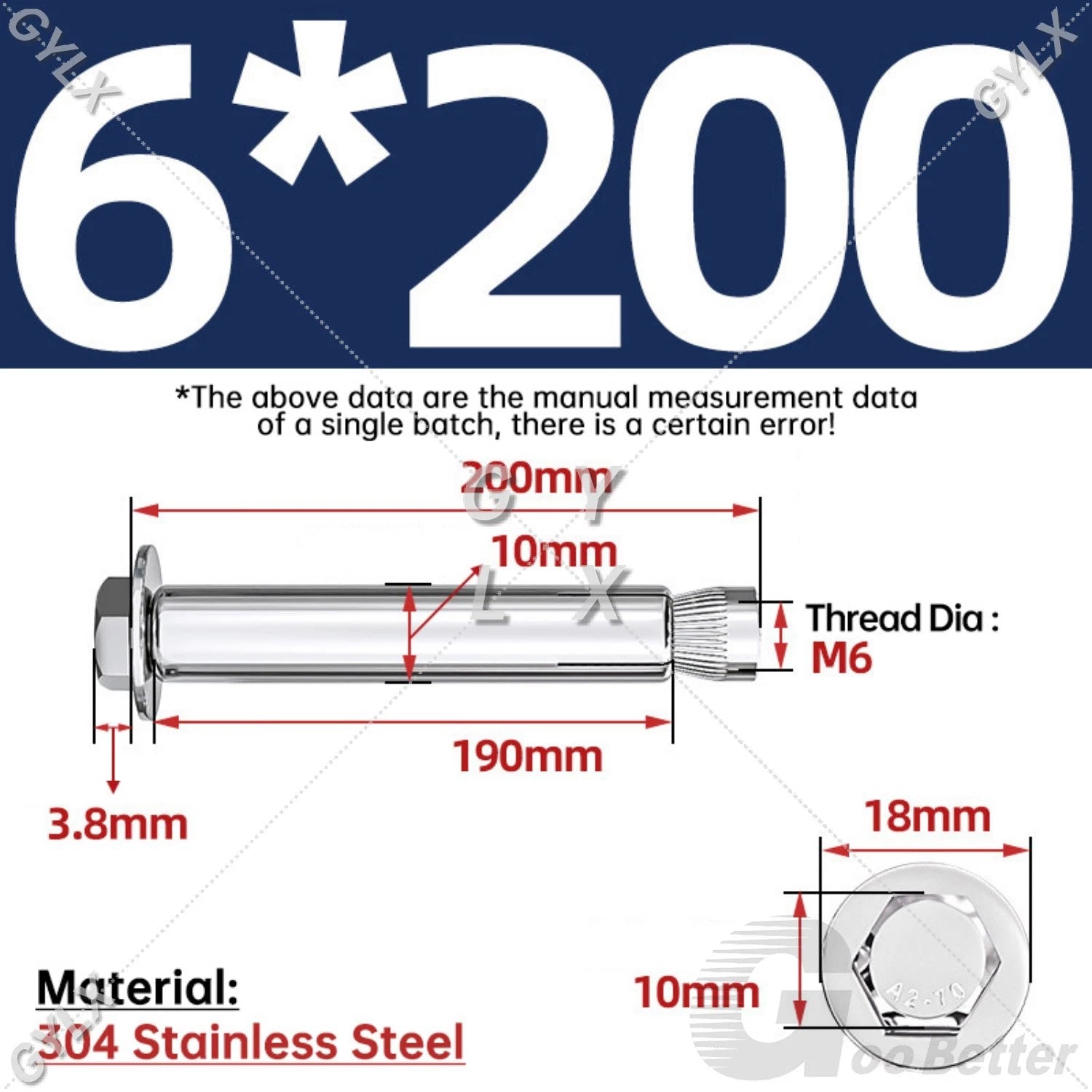 Expansion Anchor Bolts for Masonry — M6 to M16, Stainless Steel & Zinc-Coated