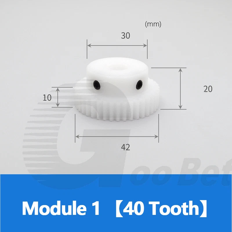 Module 1 Spur Gear POM Plastic 15-40 Tooth with Hub Bore 4-16mm Precision White