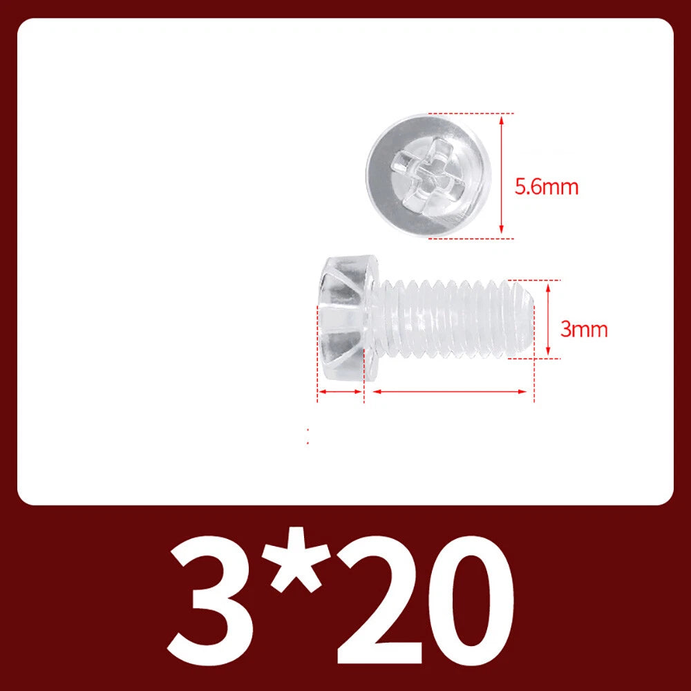 M2-M10 Clear Plastic Phillips Round/Pan Head Machine Screws Cross Screws Hex Nut