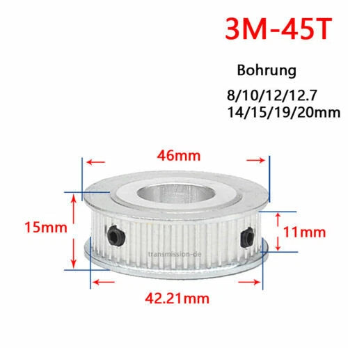 Timing Belt Pulley 3M 12T - 60T Synchronous Wheel for width 10 mm Timing Belts