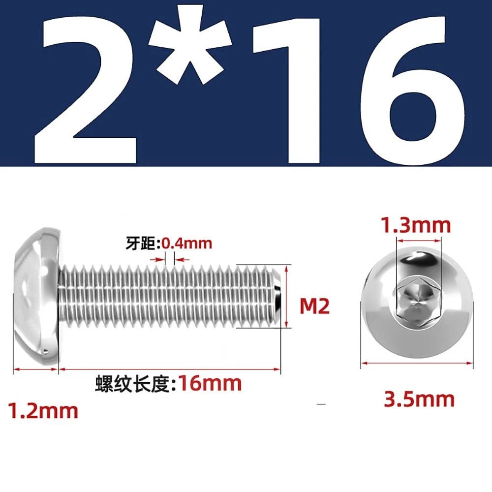 M1.6–M5 A2 Stainless Steel Button Head Socket Cap Screws – Round Pan Head, Hex Drive, Fully Threaded