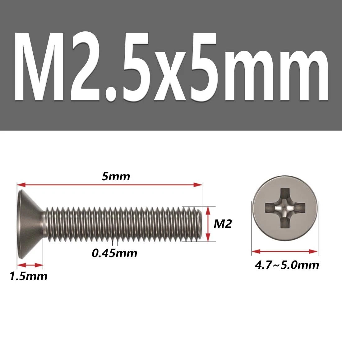 M1.6–M6 Titanium Phillips Countersunk Flat Head Screws – TA2 / Grade 2, Fully Threaded (4–50mm)