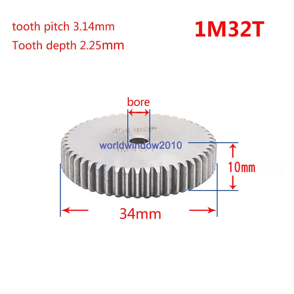 45# Steel Spur Gear 1M12T-1M100T Metal Mod 1 Pinion Gear 12-100 Tooth Moter Gear