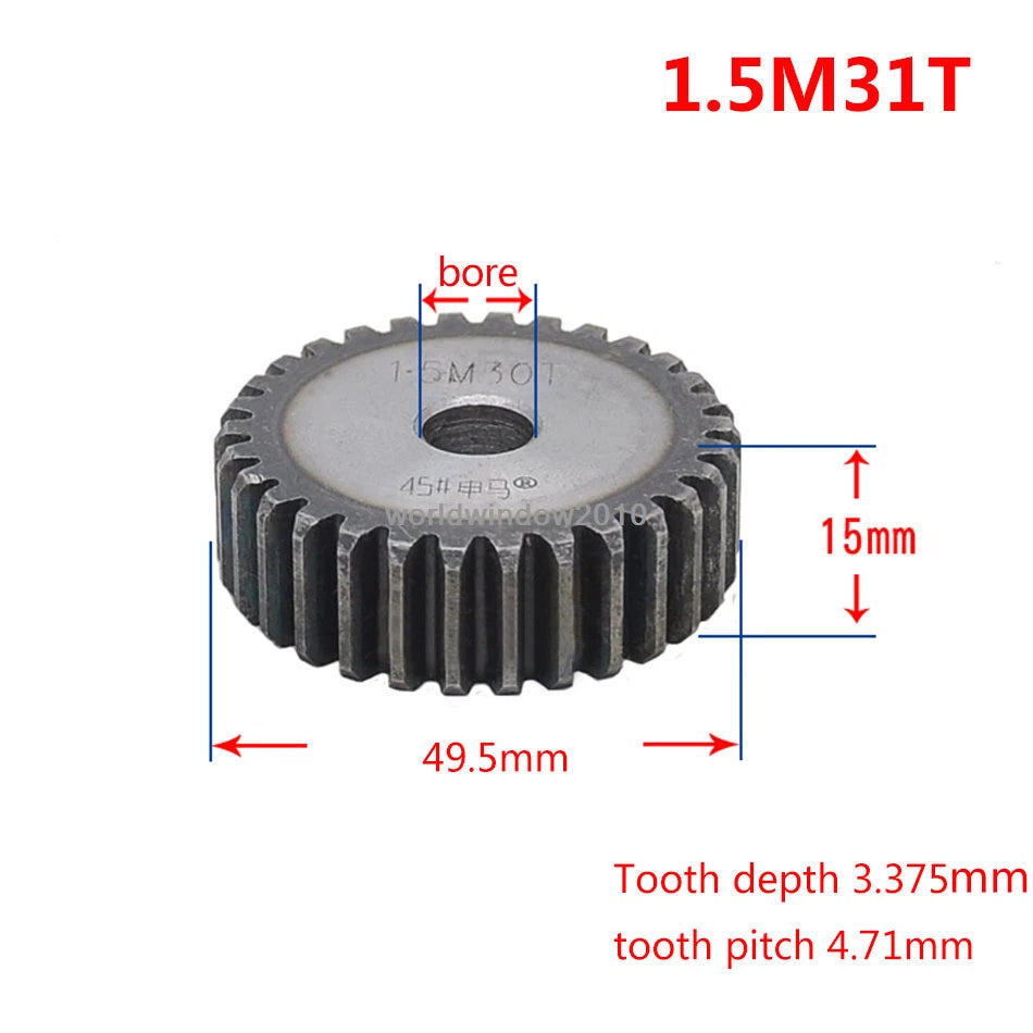 45# Steel Spur Gear 1.5M12T-60T Metal Mod 1.5 Pinion Gear 12-60 Tooth Moter Gear