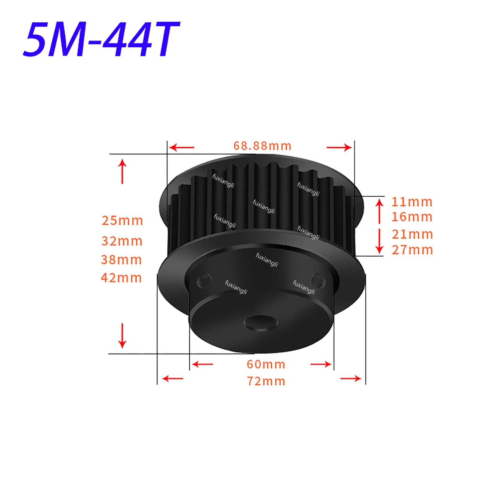 HTD-5M 14T-60T Timing Belt Pulleys Pitch 5mm Teeth Width 11mm BF-type 45# Steel