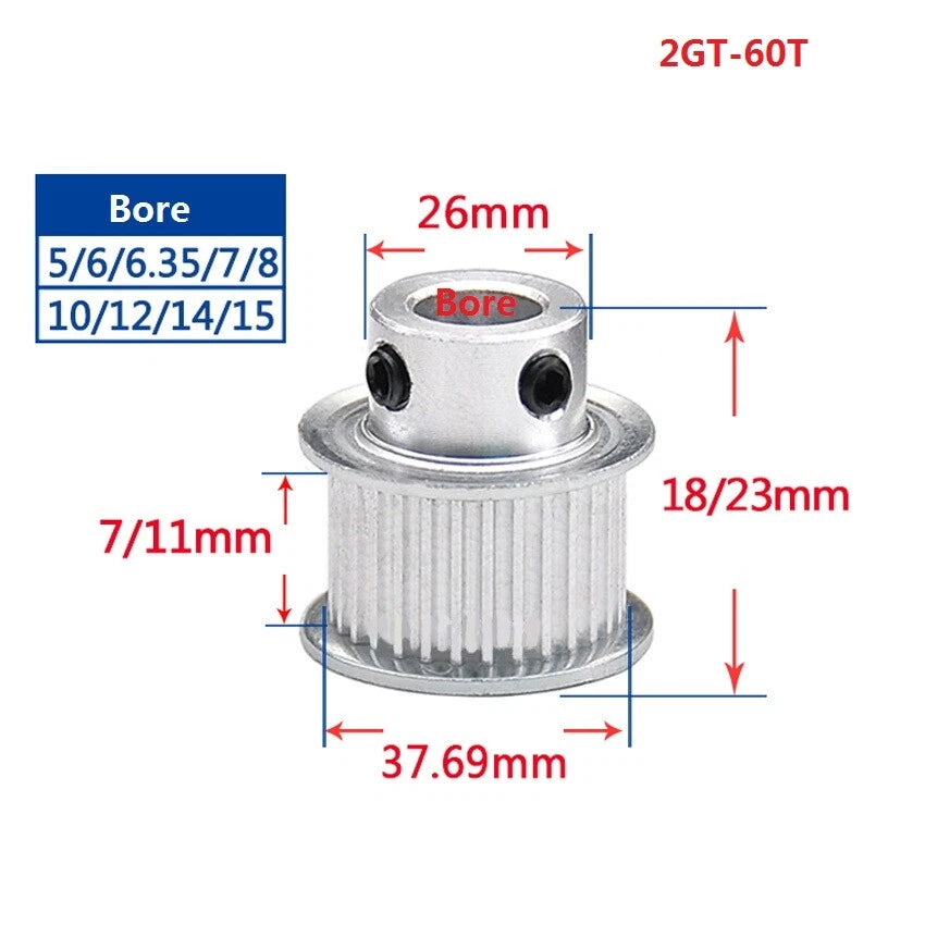 2GT 16-110Teeth Timing Belt Pulley Pitch 2mm Width 7mm For 3D Printer CNC Drive