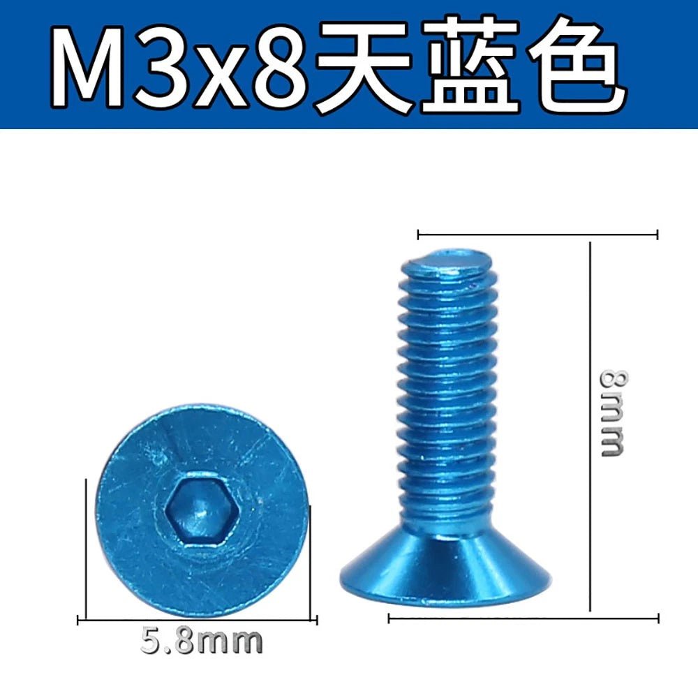 M3 Countersunk Hex Socket Aluminum Anodized Machine Screws — 10 Colors, 5–50 Pcs