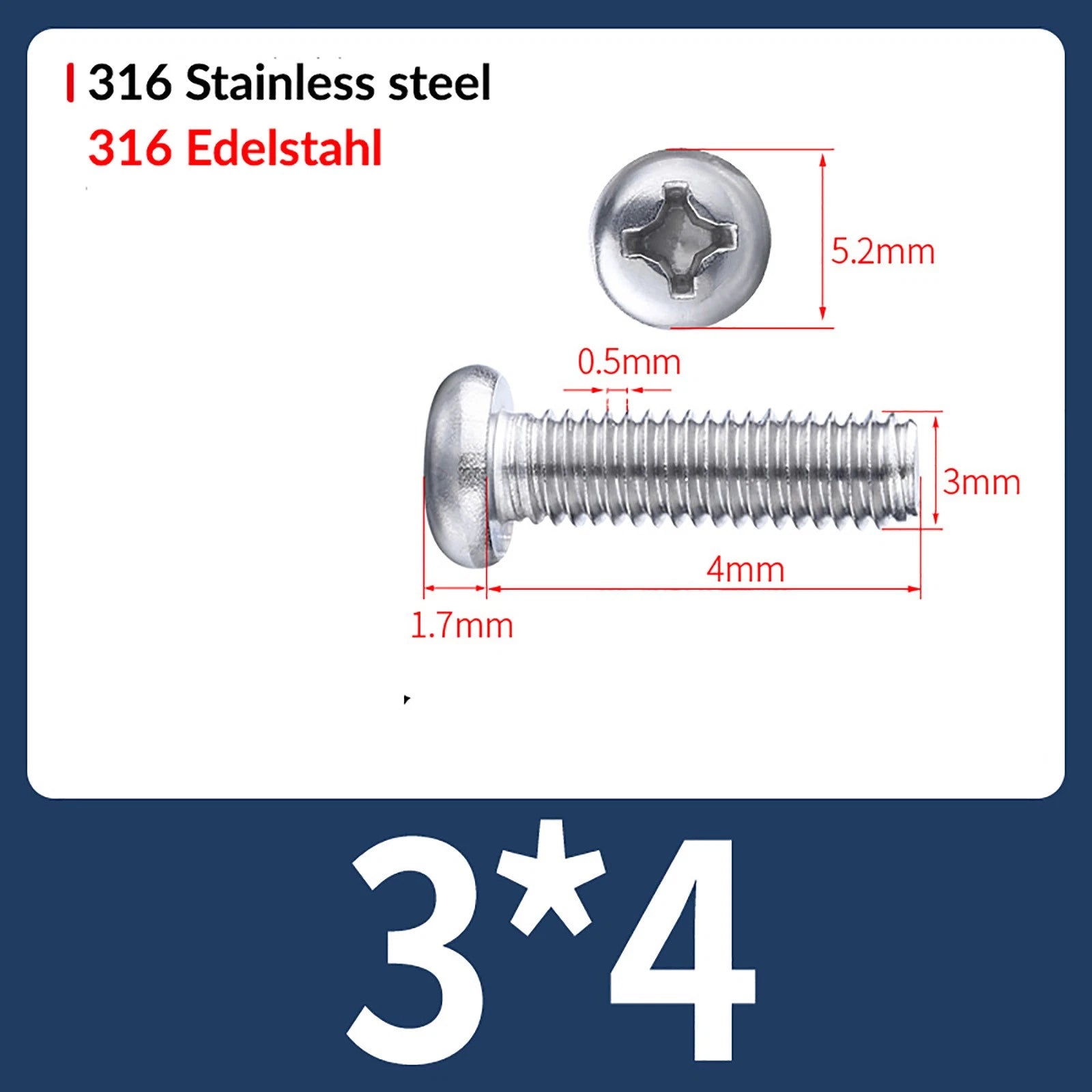 M2 M3 M4 M5 M6 M8 A4 Stainless Steel Phillips Pan Head Machine Screws – DIN 7985, Fully Threaded (4–80mm)