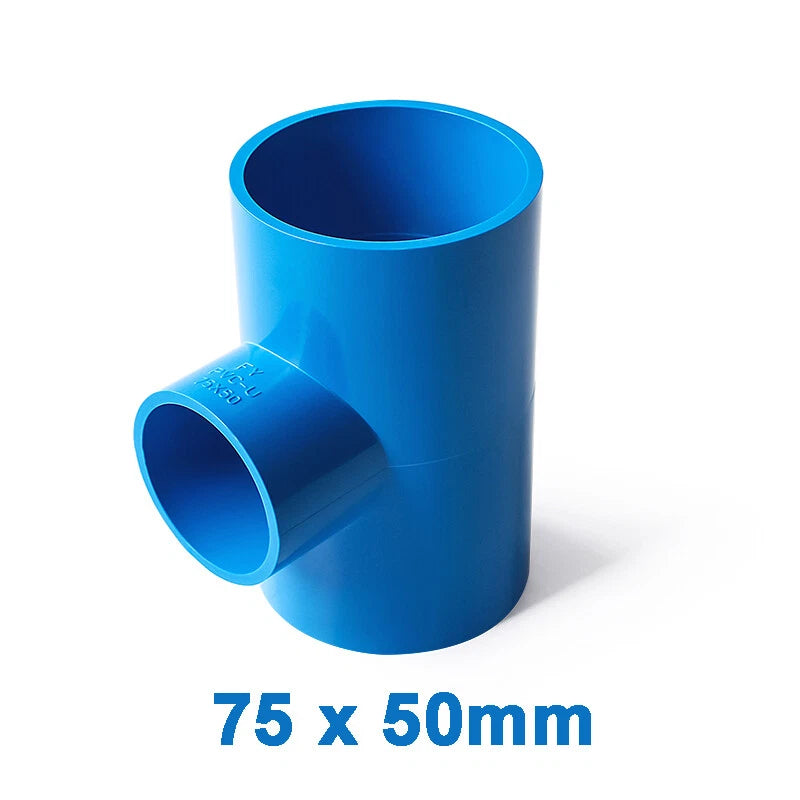 PVC Reducing Tee Pipe & Fittings Solvent Weld Pressure Adapter Connector Blue