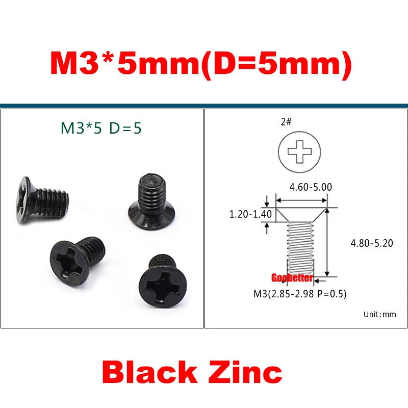KM3 Phillips Countersunk Machine Screws – M3 x 3–18mm, Carbon or 304 Stainless, Multiple Finishes (Cross Flat Head)