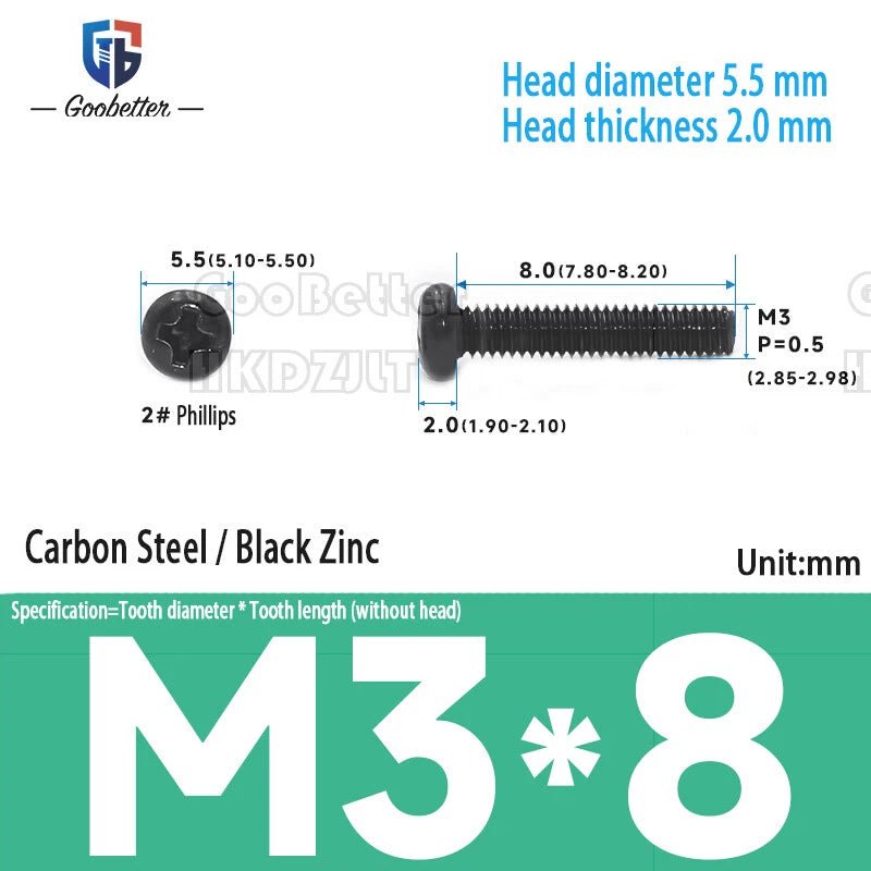 M3 Phillips Round Pan Head Machine Screws — Carbon Steel, 4–30mm, 100–500 PCS - HomeDIYer