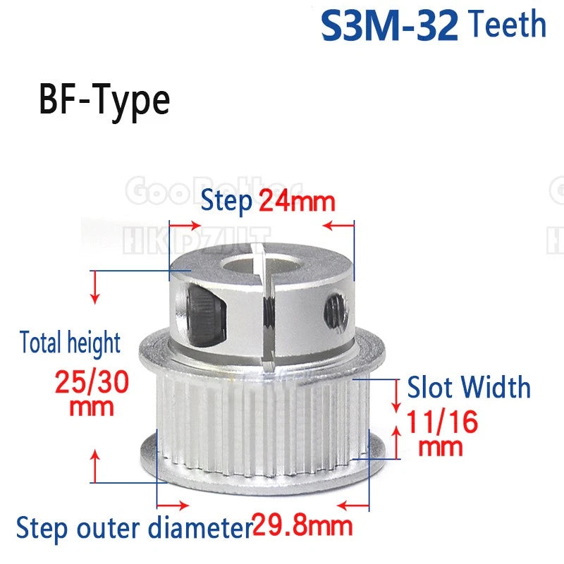 S3M Timing Belt Pulleys 20-60 Teeth 5-20mm Bore Synchronous Wheel Printer Clamp