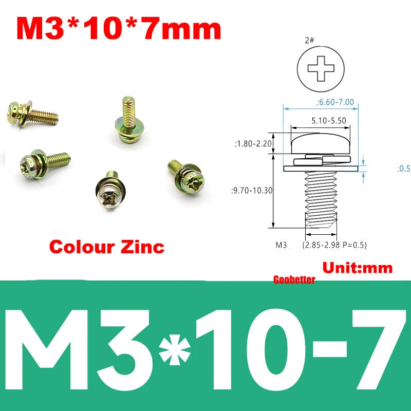 M2 M2.6 M3 M4 Phillips Pan Head Machine Screws with Washer Set – Carbon Steel, Multiple Finishes