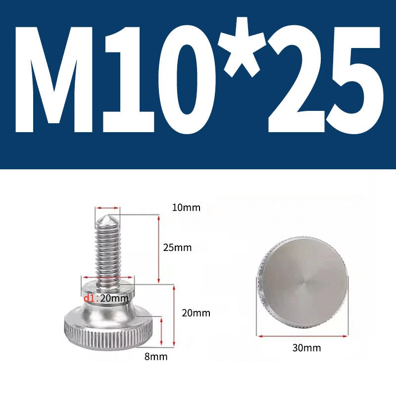 Knurled Thumb Screws Flat Round Head Grip Knob Adjustment Stainless Steel M8 M10