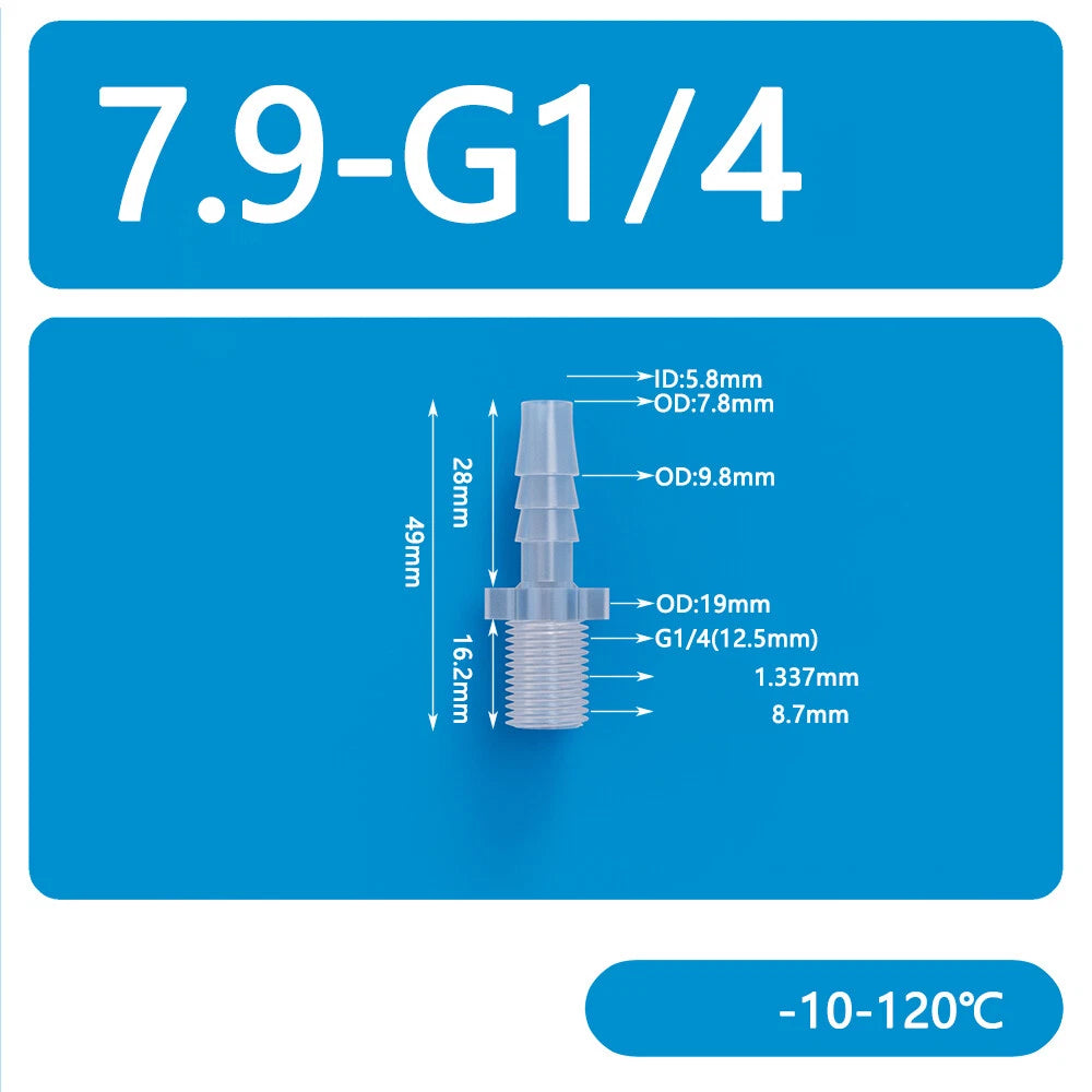 BSP Metric Male Thread Plastic Hose Connector — Straight Barbed Joiner (PP/PE, 1/8" to 3/4")