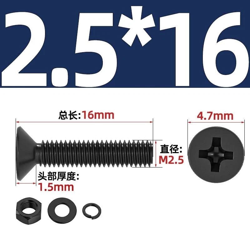 M2–M6 Phillips Countersunk Head Machine Screws with Nut and Washer | Carbon Steel Bolt Set - HomeDIYer