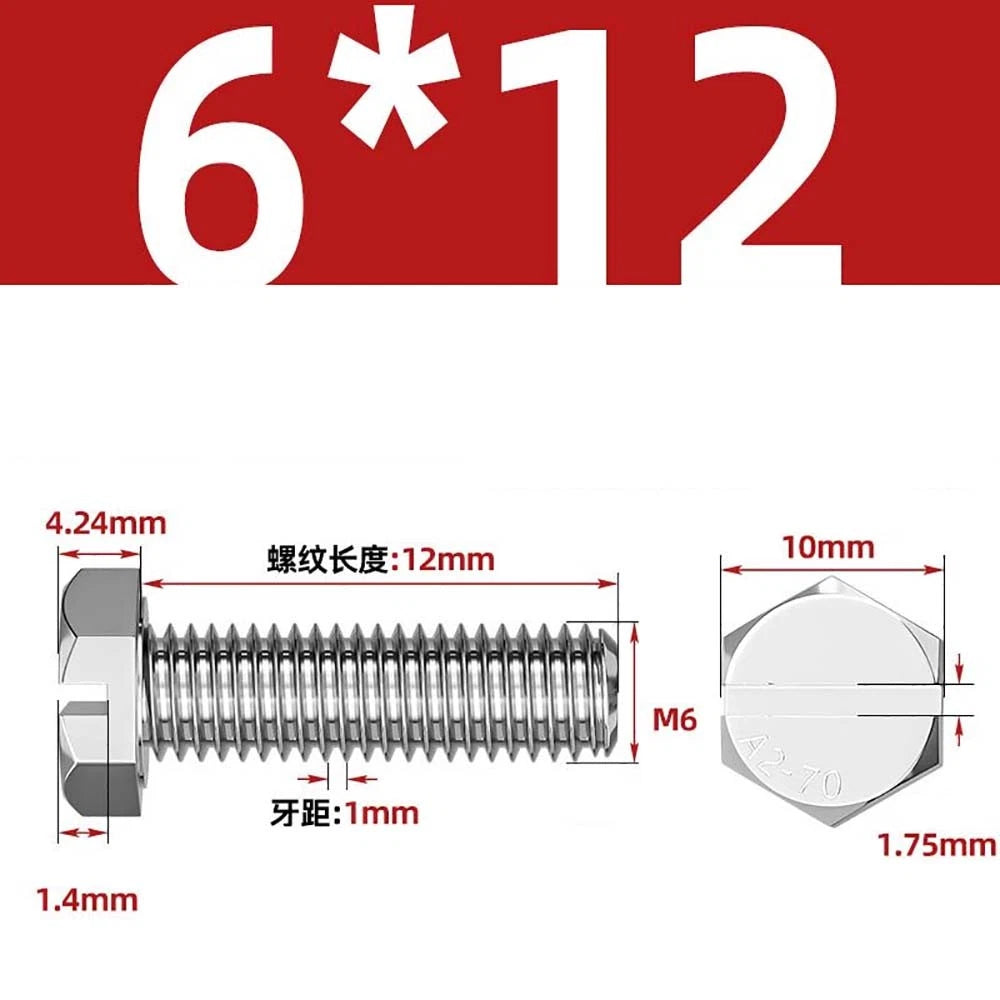 External Hex Slotted Machine Screws – A2 Stainless Steel, M4 to M16, Fully Threaded