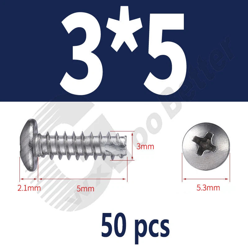 Pan Head Sheet Metal Screws Metric M1~M6 A2 Stainless Steel Sheet Metal Screws