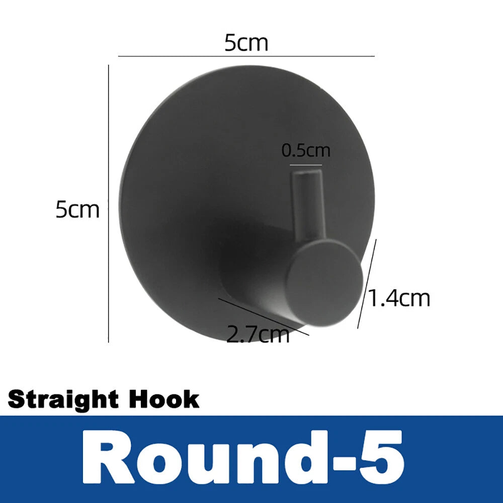 Stainless Steel Black Sticky Hooks Wall Mounted Self Adhesive Hook Round/Square