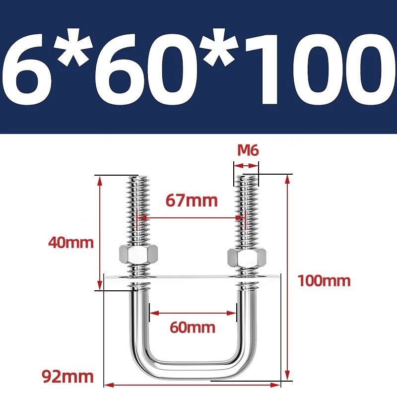 M6 U - Bolt with Plate and Nuts – Stainless Steel 304 (A2) for Trailer & Pipe Clamp - HomeDIYer