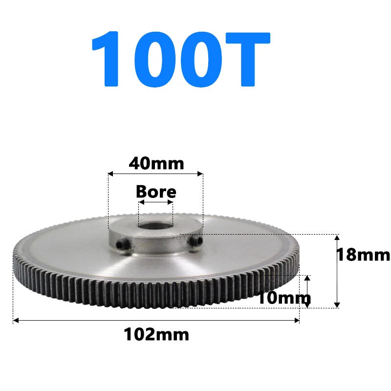 Spur Gear 1 Module Bore 6/8/10/12/15mm Teeth 31-120 Pinion 45 Steel Hard Tooth