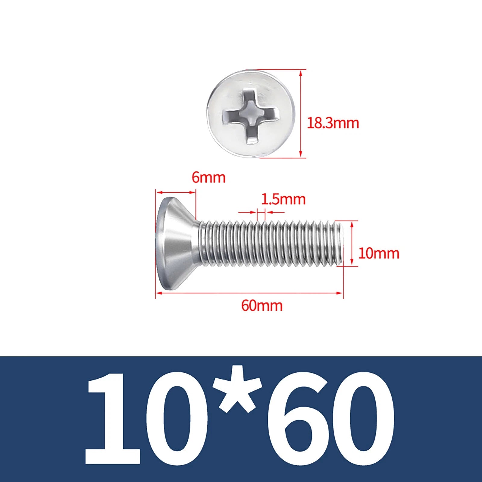 M3–M10 Phillips Countersunk Machine Screws – A2 Stainless Steel, Flat Head, Fully Threaded (3–100mm Overall Length)