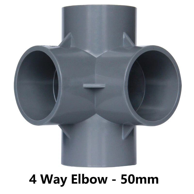 PVC 3 4 5 6-Way Elbow Connector Coupling Pipe Fittings Dia 20 25 32 40 50mm Grey