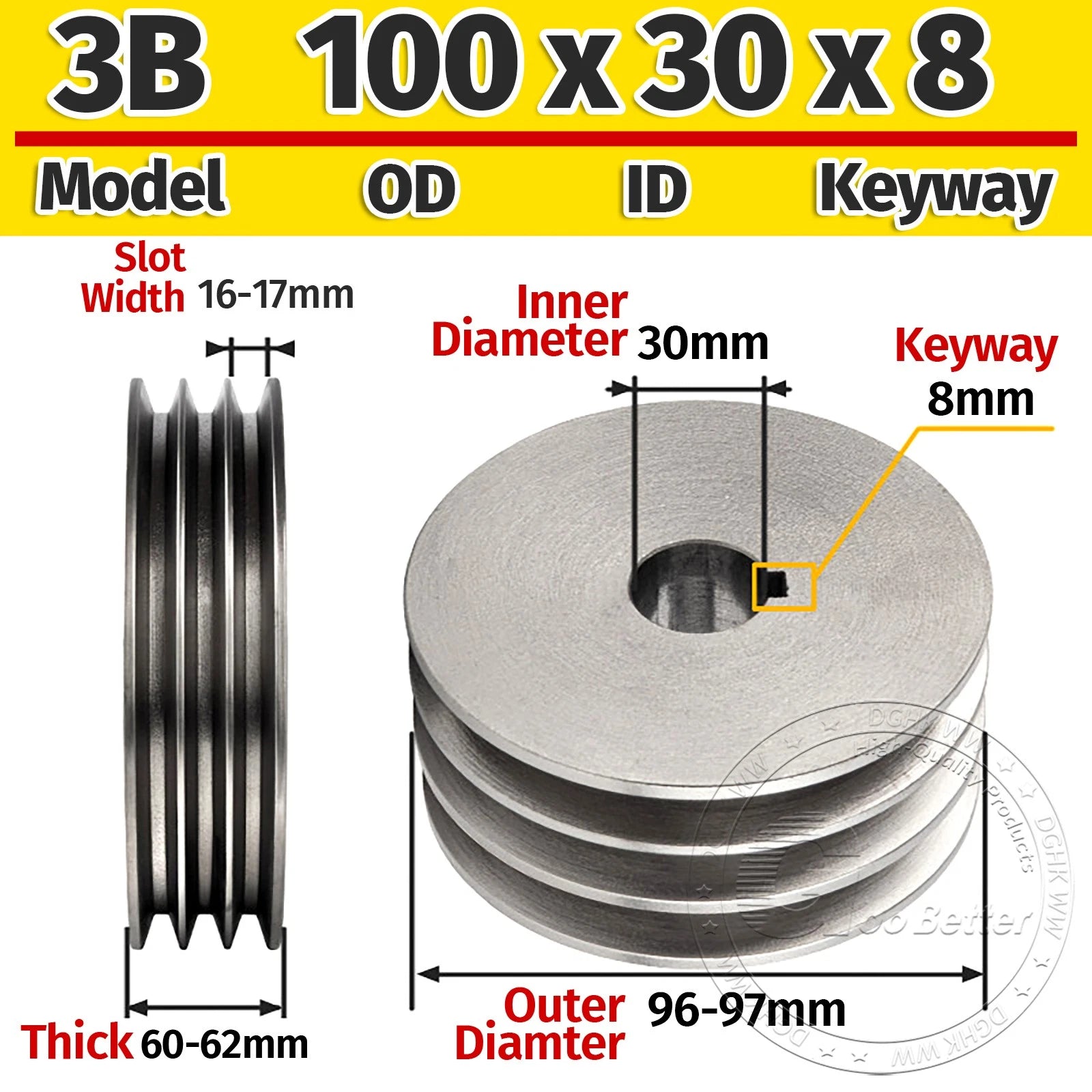 Cast Iron Drive Pulley 3-Groove 3B Flat For V Belt Pulley OD 80mm 90mm - 180mm