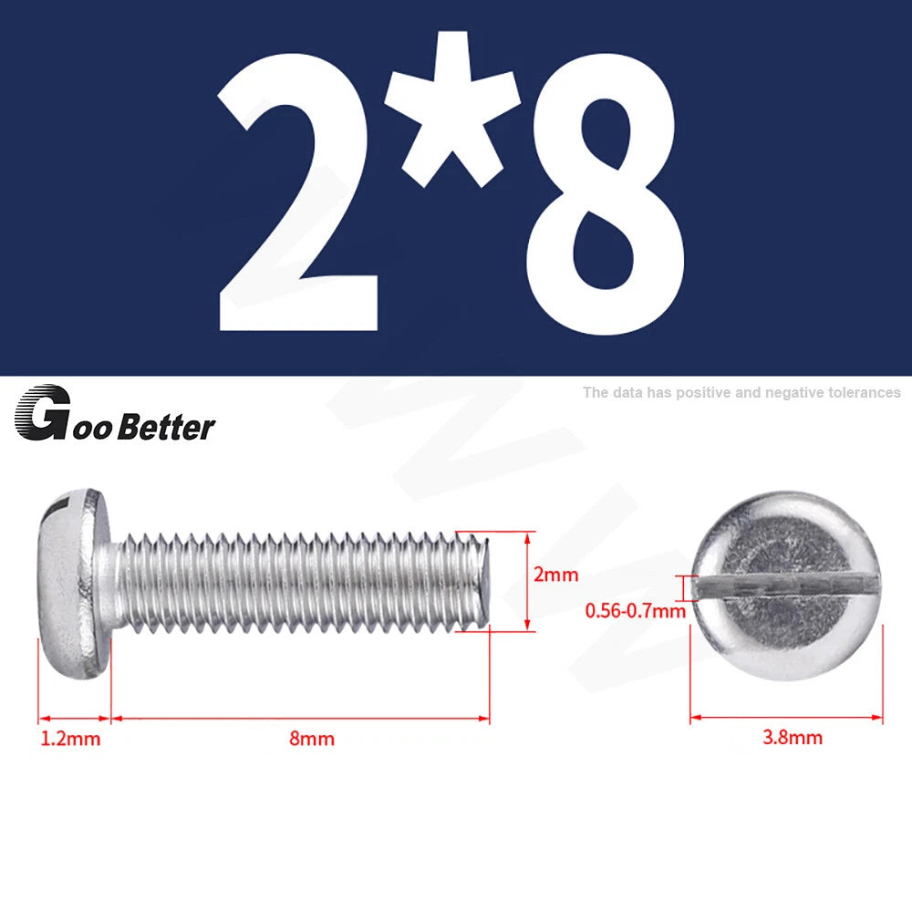 Slotted Pan Head Machine Screws – M1.6 to M4, A2 Stainless Steel, Fully Threaded, Lengths 3mm–60mm