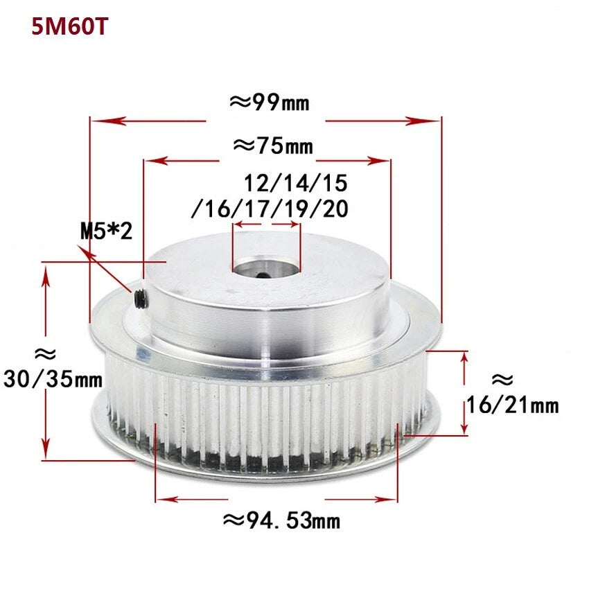 HTD-5M 10T-72T Timing Belt Pulleys Pitch 5mm With Step Width 21mm Drive Pulley