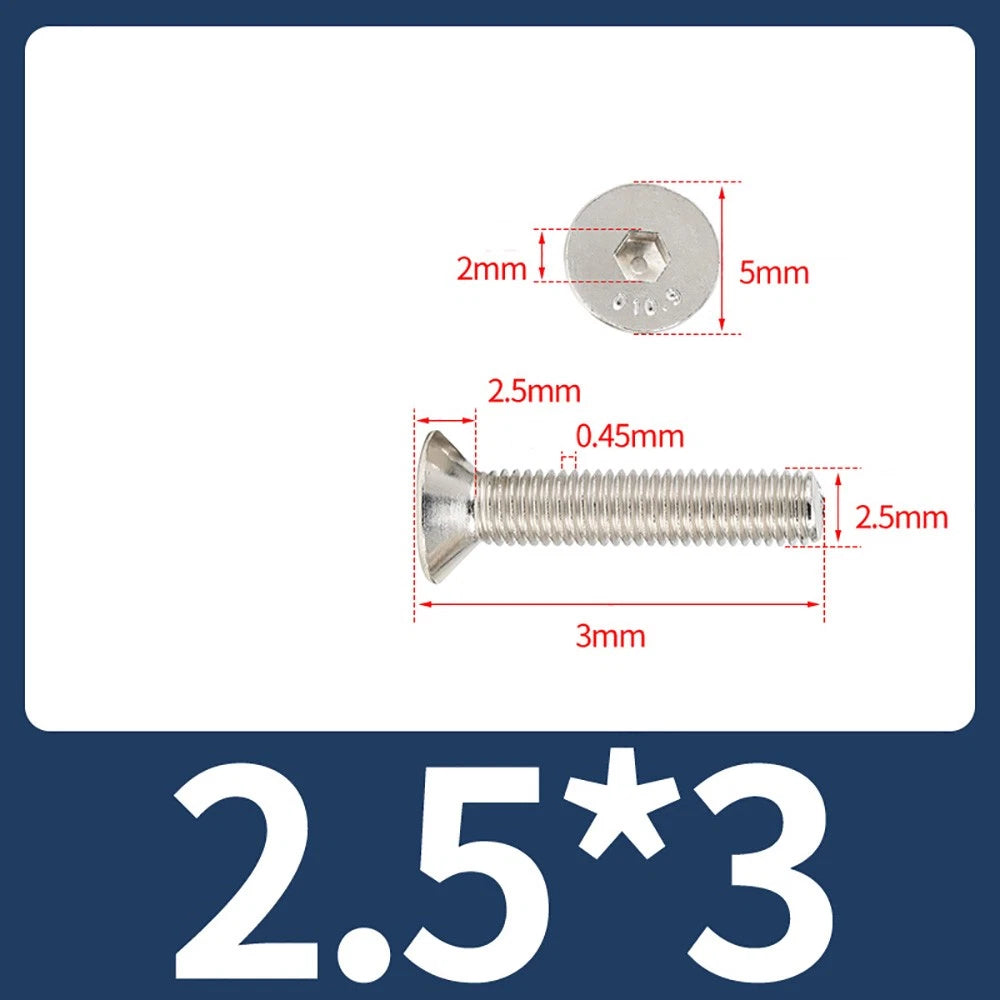 Grade 10.9 Alloy Steel Countersunk Socket Head Screws — M1.6 to M4, 10–500 Pcs