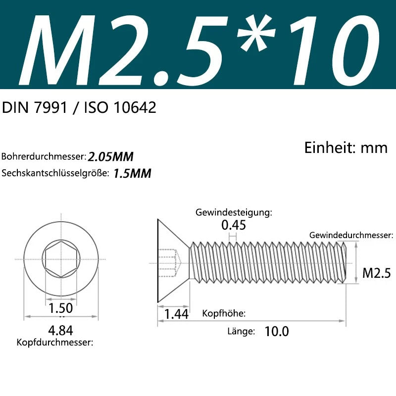 6063 Aluminium Allen Socket Countersunk Screws DIN 7991 — M2 to M8