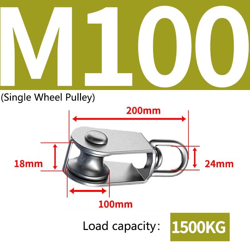 Stainless Steel 15-75mm Single/Double Pulley Block for Wire Rope Lifting Rigging