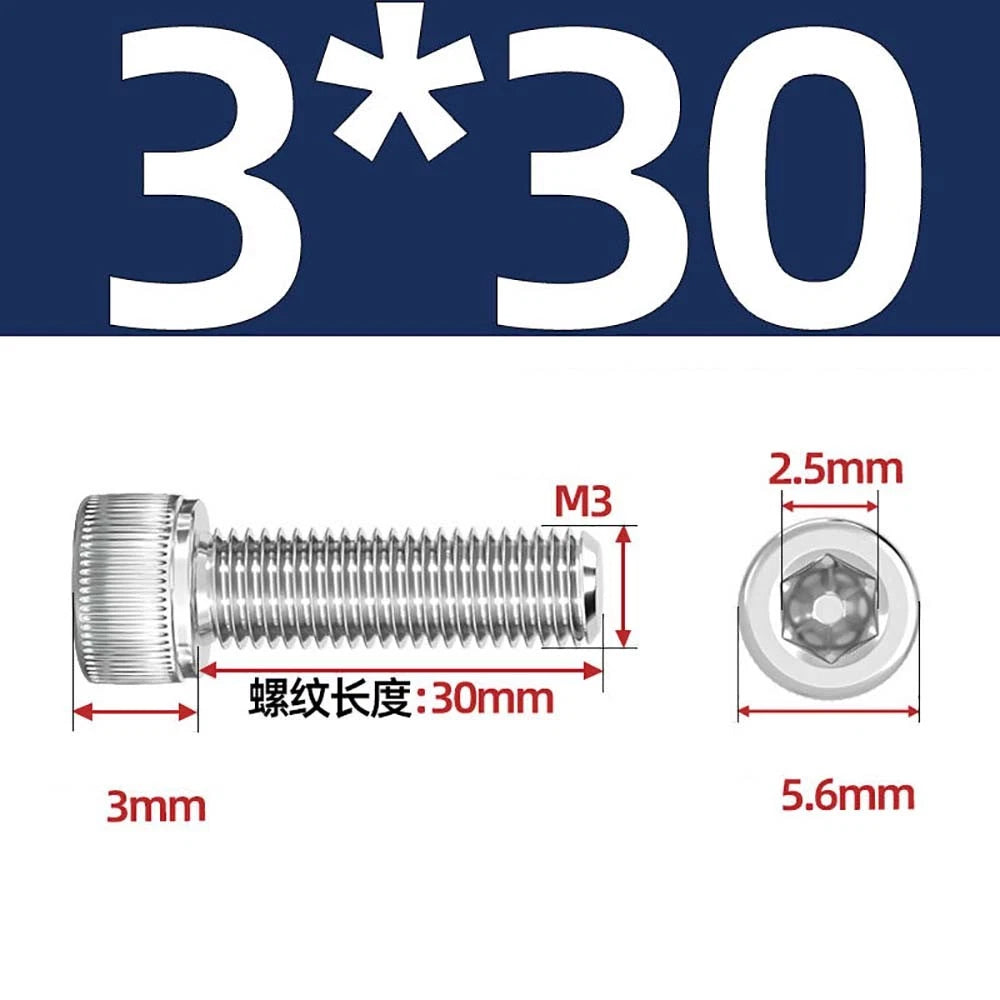 M3 M4 M5 Socket Head Cap Screws – A2 Stainless Steel, High Strength & Corrosion Resistant